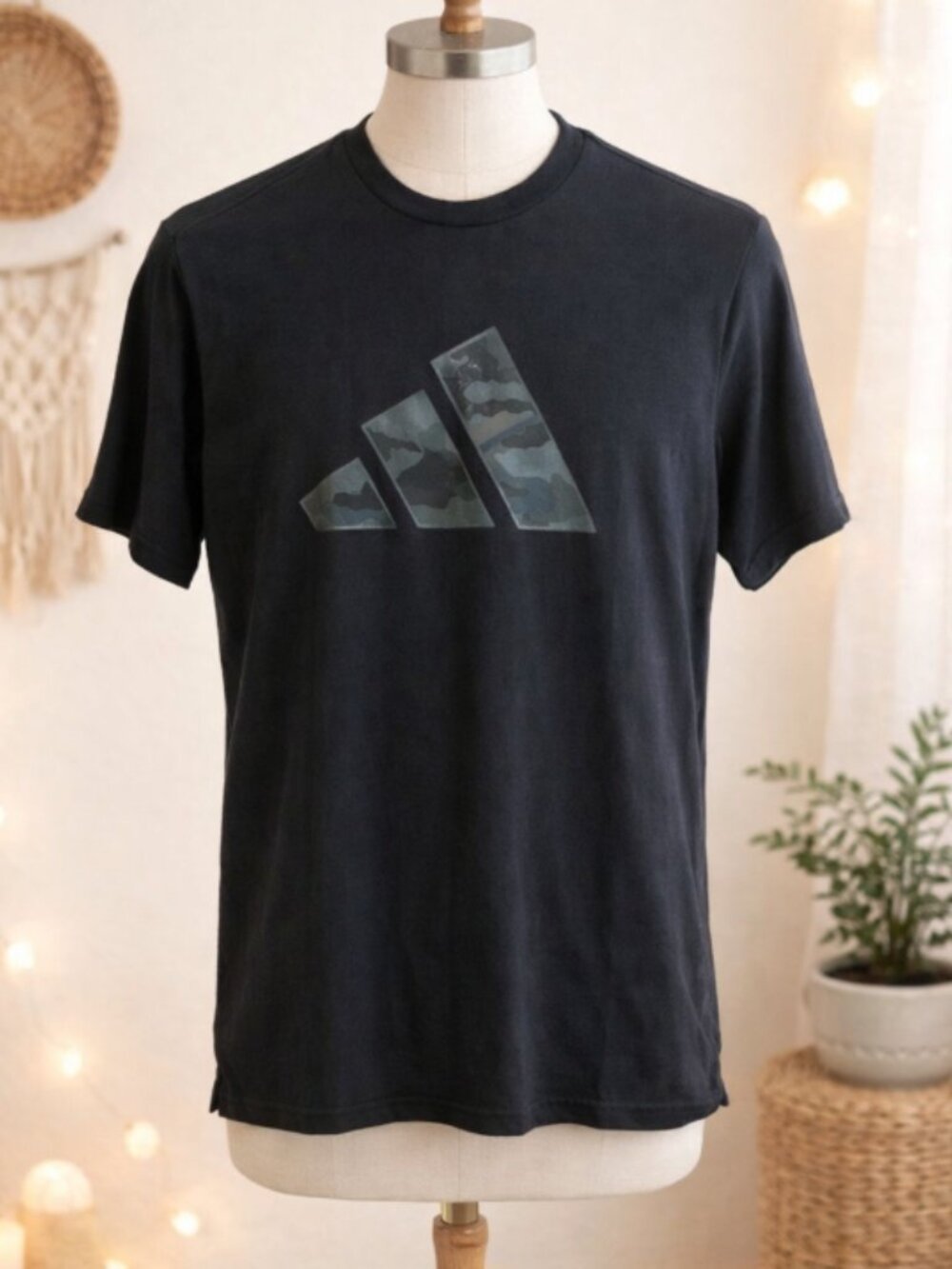 Adidas Black Aeroready Camo Logo T‑Shirt M Athleisure Streetwear Activewear